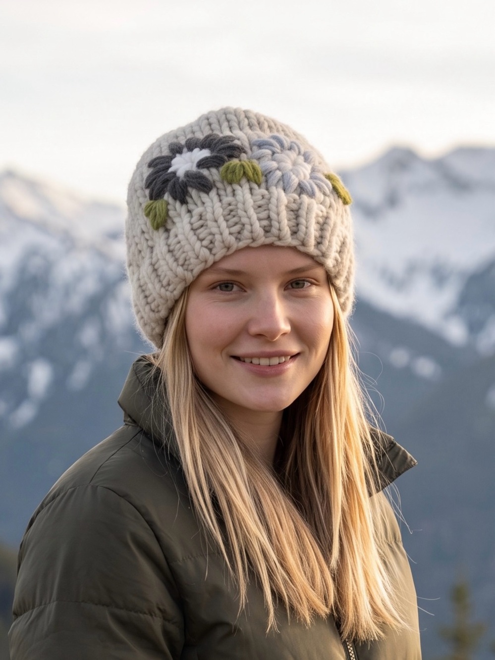 NWT New Gelso Bianco Wool Blend Knit Embroidered Floral Beanie Made In Italy